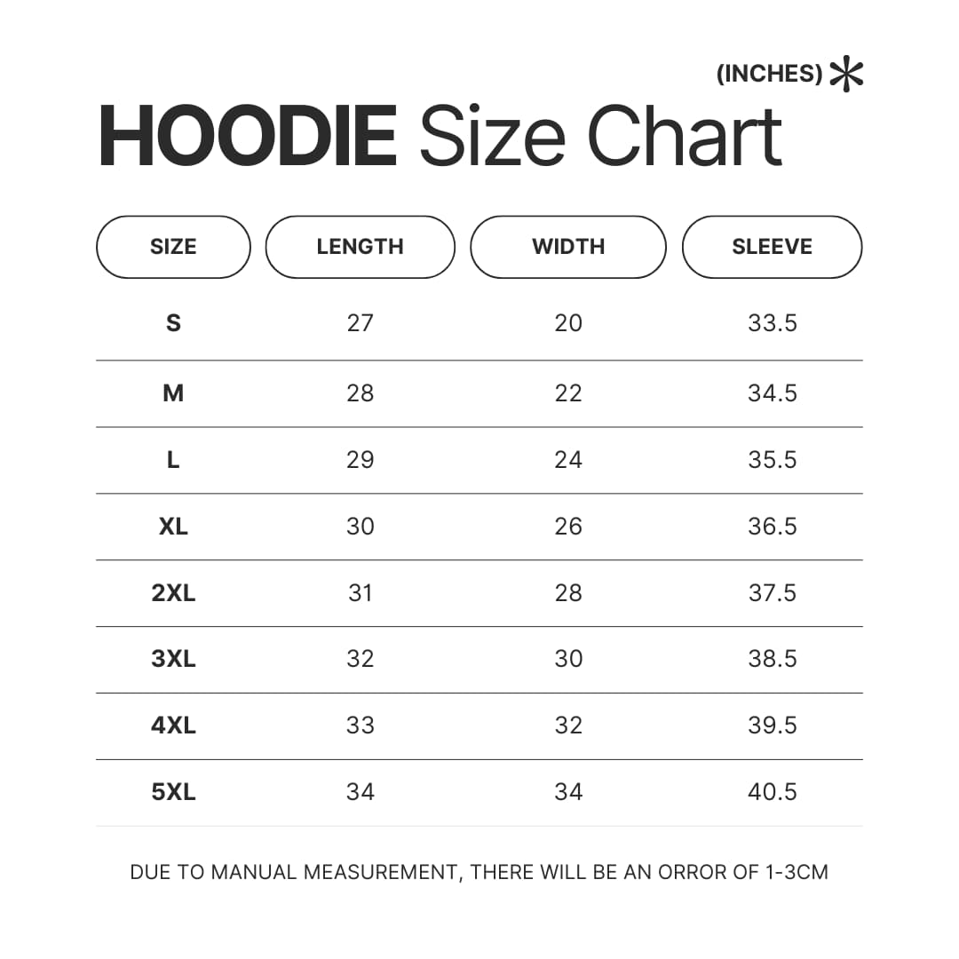 Hoodie Size Chart - Hatsune Miku UK Shop