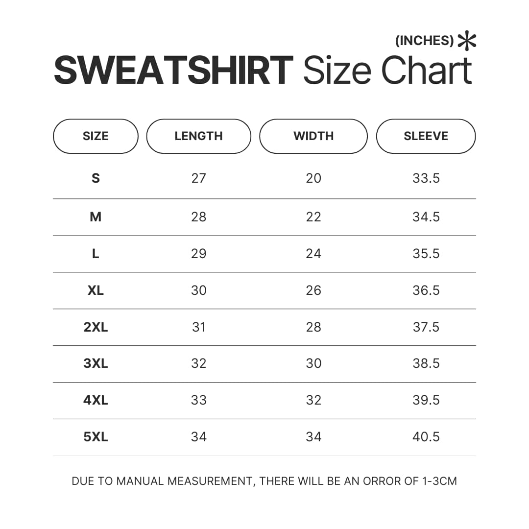 Sweatshirt Size Chart - Hatsune Miku UK Shop