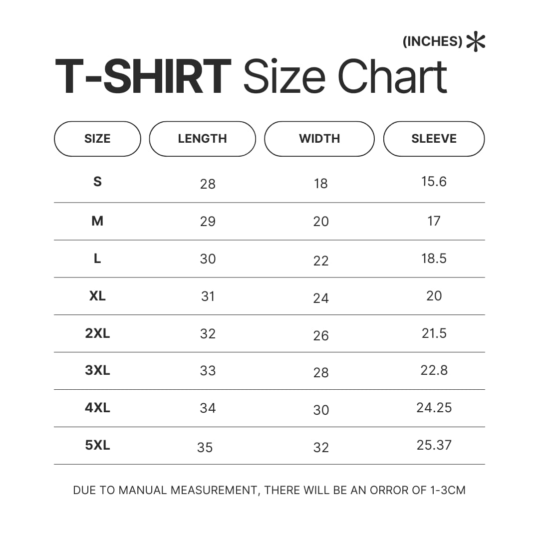T shirt Size Chart - Hatsune Miku UK Shop