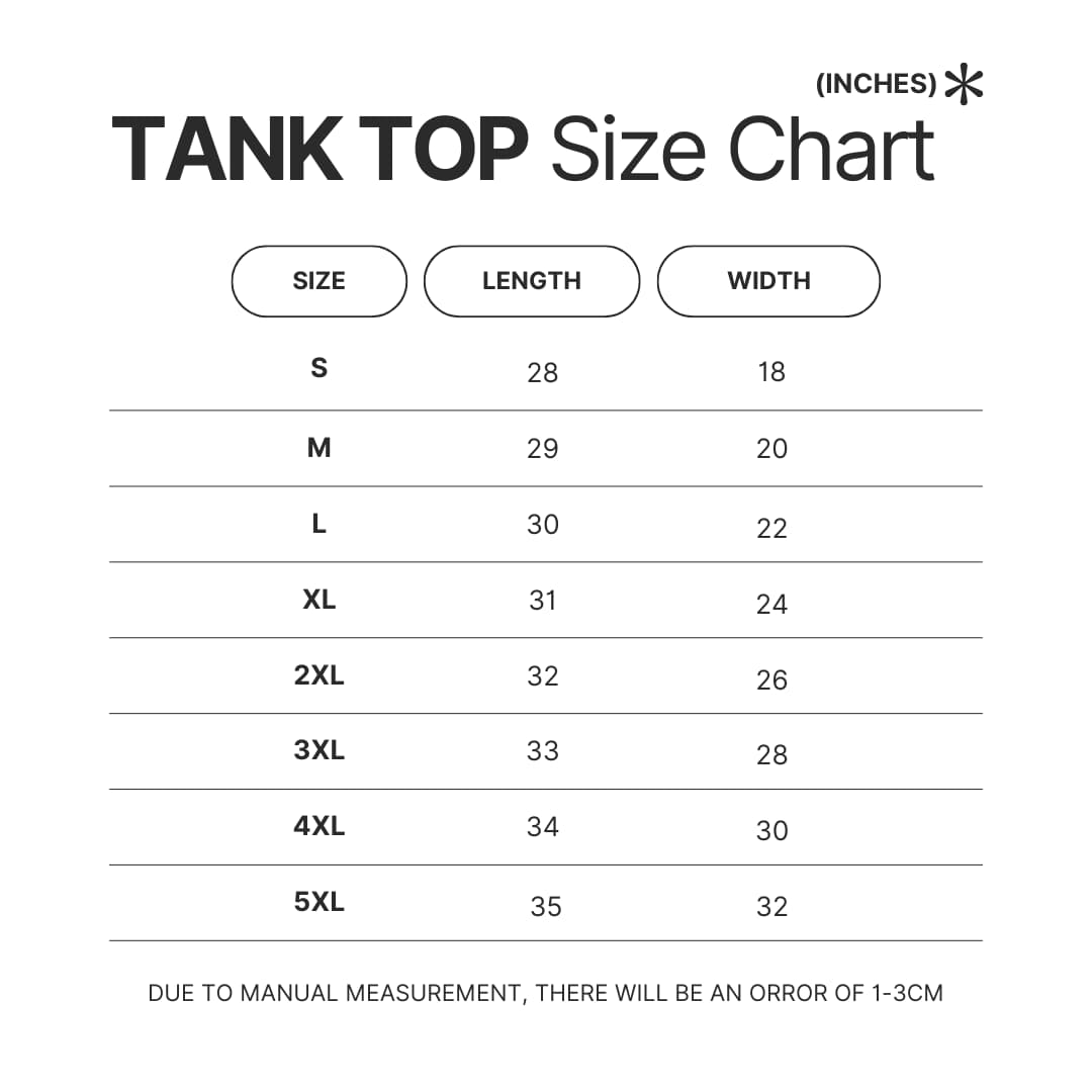 Tank Top Size Chart - Hatsune Miku UK Shop
