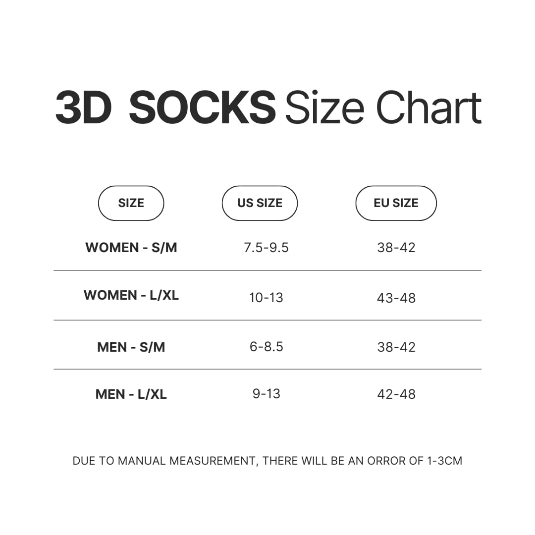 3D Socks Size Chart - Hatsune Miku UK Shop