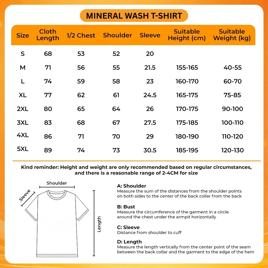 Mineral Wash T Shirt Size Chart - Hatsune Miku UK Shop